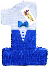 Load image into Gallery viewer, 20" Tall Mr Onederful Number One Pinata First Birthday Blue Tuxedo & Bowtie Accent 1st Birthday Littleman Party