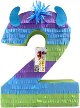 Load image into Gallery viewer, Monster Bash Number Two Pinata, Multicolored Monster Themed Kids Birthday Party Supplies and Decorations, Monster Party Pinata