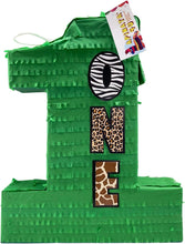 Load image into Gallery viewer, Large Green Number One Pinata, Jungle Theme for Kids Party, Animal Print Birthday, Boys and Girls 1st Birthday, Safari Theme Decor