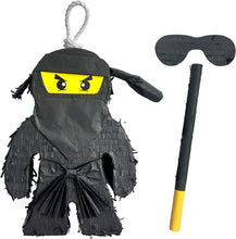 Load image into Gallery viewer, Black Ninja Pinata with Stick and Blindfold Ninja Themed Birthday Party Decoration Party Decor for Martial Arts Themed Events Kids Supplies