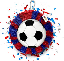Load image into Gallery viewer, 16" Soccer Ball Pinata, Kick Off Your Soccer Party with Vibrant Red and Blue Soccer Theme Supplies, Perfect for Soccer Birthday Celebrations