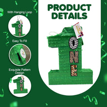 Load image into Gallery viewer, Large Green Number One Pinata, Jungle Theme for Kids Party, Animal Print Birthday, Boys and Girls 1st Birthday, Safari Theme Decor