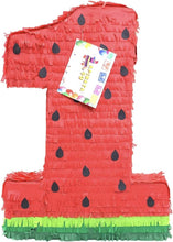 Load image into Gallery viewer, 20” Tall Number One Pinata Watermelon Theme Red Color