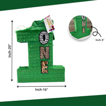 Load image into Gallery viewer, Large Green Number One Pinata, Jungle Theme for Kids Party, Animal Print Birthday, Boys and Girls 1st Birthday, Safari Theme Decor