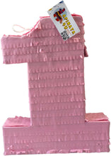 Load image into Gallery viewer, Light Pink Number 1 Pinata, Solid Color Party Decor, for 1st Birthday Party Celebrations, Kids Decoration, Birthday Supplies for Girls