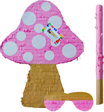 Load image into Gallery viewer, Tall Mushroom Pinata Kit 17.5x13.4x3.5 Inch, Bubble Gum Pink & White Delight for Mushroom Themed Birthday Party, Stick and Mask Included