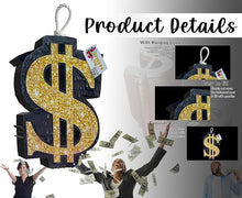 Load image into Gallery viewer, Black & Gold Money Dollar Sign Pinata, Elevate Your Las Vegas Themed Party or Casino Celebration, Catching Money Symbol Decoration