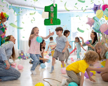 Load image into Gallery viewer, Large Green Number One Pinata, Jungle Theme for Kids Party, Animal Print Birthday, Boys and Girls 1st Birthday, Safari Theme Decor