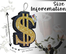 Load image into Gallery viewer, Black & Gold Money Dollar Sign Pinata, Elevate Your Las Vegas Themed Party or Casino Celebration, Catching Money Symbol Decoration