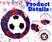 Load image into Gallery viewer, 16" Soccer Ball Pinata, Kick Off Your Soccer Party with Vibrant Red and Blue Soccer Theme Supplies, Perfect for Soccer Birthday Celebrations