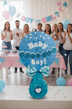 Load image into Gallery viewer, Blue Baby Boy Rattle Pinata with Bow, Its a Boy or Girl Party Decor, Baby Shower Party Favor, Gender Reveal Themed Party Supplies and Gift