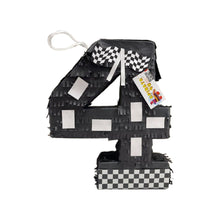 Load image into Gallery viewer, Number Four Race Car Pinata, Black Checkered Flag Pinata for 4th Birthday Party Decor, Motorsport Race Track Decor, Boys 4th Birthday Gift (Copy)