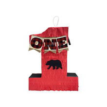 Load image into Gallery viewer, Lumberjack Number One Pinata, Plaid First Birthday Party Decor, Woodland Theme Party Pinata, Bear Print Pinata Gift for Kids & Animal Lovers
