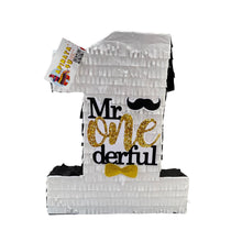 Load image into Gallery viewer, Mr Onederful Themed Number 1 Pinata for 1st Birthday Party Celebration, Kids Party Supplies, Gold & Black Theme Party Decorations, 20 Inches