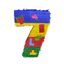 Load image into Gallery viewer, Building Block Themed Number 7 Pinata for Kids, Seven Birthday Fun Party Decor, Perfect Gift for Boys Birthday Celebrations, Ready to Ship