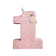 Load image into Gallery viewer, Pink Number 1 Pinata for Kids, First Birthday Party Supply, Handmade Pinata for One Year Old, 1st Birthday Decor, Kids Birthday Party Gift
