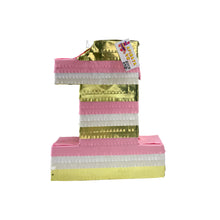 Load image into Gallery viewer, Large Number One Princess Theme Pinata, Number 1 Pinata for 1st Birthday Decor, Gold & Pink Color Pinata for Birthday, 1st Anniversary Gift