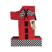 Load image into Gallery viewer, Number One Race Car Pinata, Red Checkered Flag Pinata for First Birthday, Racing Theme Party Supplies, Race Track Decor, Boys 1st Birthday