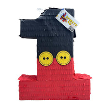 Load image into Gallery viewer, Number One Pinata, Black & Red Mouse Themed 1st Birthday Party Pinata, Kids Party Supplies and Decorations, Perfect Gift for First Birthday