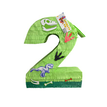 Load image into Gallery viewer, Number Two Green Pinata, Dinosaur Themed, Perfect for Second Birthday, Kids Fun Party Decoration, Dinosaur Birthday Party Supplies and Decor