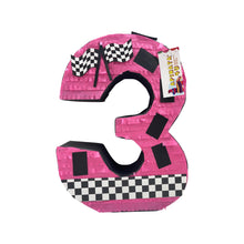 Load image into Gallery viewer, Number Four Race Car Pinata, Black Checkered Flag Pinata for 4th Birthday Party Decor, Motorsport Race Track Decor, Boys 4th Birthday Gift