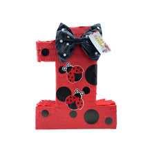 Load image into Gallery viewer, Number One Red Pinata with Bow, Red and Black Polka Dots Ladybug Theme First Birthday Celebrations, Kids Party Decor, Kids 1st Birthday Gift