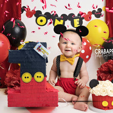 Load image into Gallery viewer, Number One Pinata, Black & Red Mouse Themed 1st Birthday Party Pinata, Kids Party Supplies and Decorations, Perfect Gift for First Birthday