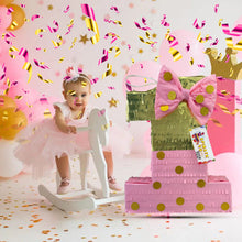 Load image into Gallery viewer, Pink and Gold Number One Pinata with Bow, Princess Theme First Birthday Supplies and Decorations, Kids Party Favor for Birthday Celebration