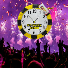 Load image into Gallery viewer, No Work Zone Clock Pinata, Clock Themed Birthday Party Decor, Black & Yellow Over the Hill Celebration, Retirement Party Supply and Fun Gift