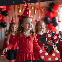 Load image into Gallery viewer, Red and Black Number Three Pinata with Bow and Polka Dotes, Disney Themed Fun Party Decor, 3rd Birthday Celebration Number 3 Pinata for Kids