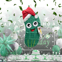 Load image into Gallery viewer, Christmas Pickle Green Pinata with Santa Hat, Christmas Party Supply & Decor, Funny Pickle Pinata with Smiley Face, Fun Holiday Party Decor