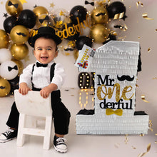 Load image into Gallery viewer, Mr Onederful Themed Number 1 Pinata for 1st Birthday Party Celebration, Kids Party Supplies, Gold & Black Theme Party Decorations, 20 Inches