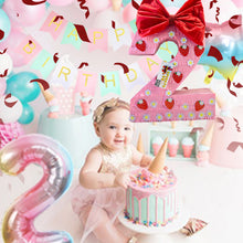 Load image into Gallery viewer, Number Two Strawberry Pinata, Pink Color with Red Bow and Flowers, Second Birthday Decor, Strawberry Party Favor, Fruit Party Themed Pinata