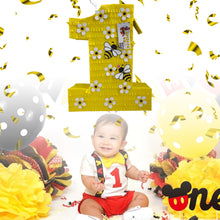 Load image into Gallery viewer, Yellow Number One Pinata Queen Bee Themed Bumblebee Party Supply and Decor, Kids First Birthday Party Decor, Gift for Kids on First Birthday