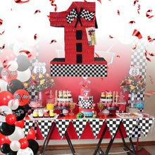 Load image into Gallery viewer, Number One Race Car Pinata, Red Checkered Flag Pinata for First Birthday, Racing Theme Party Supplies, Race Track Decor, Boys 1st Birthday