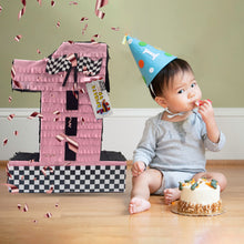 Load image into Gallery viewer, Racing Flag Themed Number One Pinata, First Birthday Party Decor, Customizable Number Pinata, Kids Birthday Party Supplies, Size 20 Inch