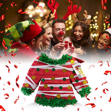 Load image into Gallery viewer, Ugly Sweater Pinata, Red and Green Color with Dots and Ribbon, End of Year Sweater Party Decor, Jersey Shaped Christmas Party Celebration