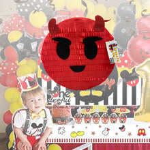 Load image into Gallery viewer, Devil Emoji Pinata, Red and Black Devil Face Pinata, Spooky Themed Halloween Birthday Party Decor, Kids Halloween Party Favor, Gift for Kids