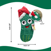 Load image into Gallery viewer, Christmas Pickle Green Pinata with Santa Hat, Christmas Party Supply & Decor, Funny Pickle Pinata with Smiley Face, Fun Holiday Party Decor