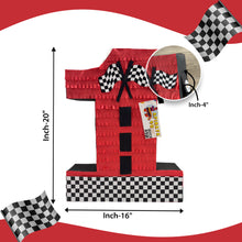 Load image into Gallery viewer, Number One Race Car Pinata, Red Checkered Flag Pinata for First Birthday, Racing Theme Party Supplies, Race Track Decor, Boys 1st Birthday