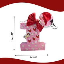 Load image into Gallery viewer, Number One Pinata, Pink Color with Red Bow & Flowers, First Birthday Party Decor, Strawberry Shortcake Party Decor, Fruit Party Theme Pinata