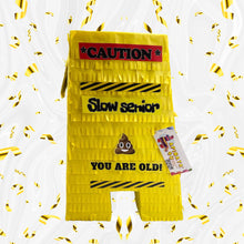 Load image into Gallery viewer, Caution Pinata for Adults, Fun Hazard Warning Party Decor, Yellow Caution Themed Pinata, Birthday Party Supplies, Old Folks Party Favor
