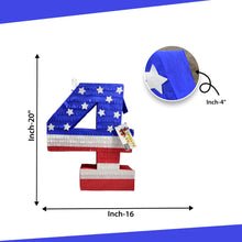 Load image into Gallery viewer, Patriotic Number Four Pinata, American Flag Themed Stars and Stripes Pinata, Kids 4th Birthday Party Decor, Fourth of July Celebration Decor