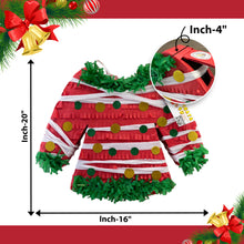 Load image into Gallery viewer, Ugly Sweater Pinata, Red and Green Color with Dots and Ribbon, End of Year Sweater Party Decor, Jersey Shaped Christmas Party Celebration