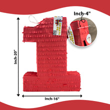 Load image into Gallery viewer, Red Number One Pinata for Kids, 1st Birthday Party Supplies & Decor, Handmade Pinata for One Year Old, Boys and Girls First Birthday Pinata