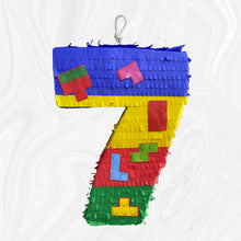 Load image into Gallery viewer, Building Block Themed Number 7 Pinata for Kids, Seven Birthday Fun Party Decor, Perfect Gift for Boys Birthday Celebrations, Ready to Ship