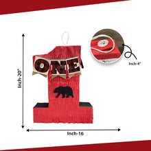 Load image into Gallery viewer, Lumberjack Number One Pinata, Plaid First Birthday Party Decor, Woodland Theme Party Pinata, Bear Print Pinata Gift for Kids & Animal Lovers