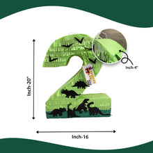 Load image into Gallery viewer, Number Two Green Pinata, Dinosaur Themed, Perfect for Second Birthday, Kids Fun Party Decoration, Dinosaur Birthday Party Supplies and Decor