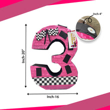 Load image into Gallery viewer, Number Four Race Car Pinata, Black Checkered Flag Pinata for 4th Birthday Party Decor, Motorsport Race Track Decor, Boys 4th Birthday Gift