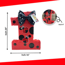 Load image into Gallery viewer, Number One Red Pinata with Bow, Red and Black Polka Dots Ladybug Theme First Birthday Celebrations, Kids Party Decor, Kids 1st Birthday Gift